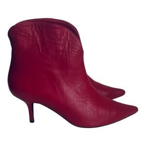 Anine Bing Annabelle Red Western Leather Pull On Kitten Heel Boots Size 38 EU